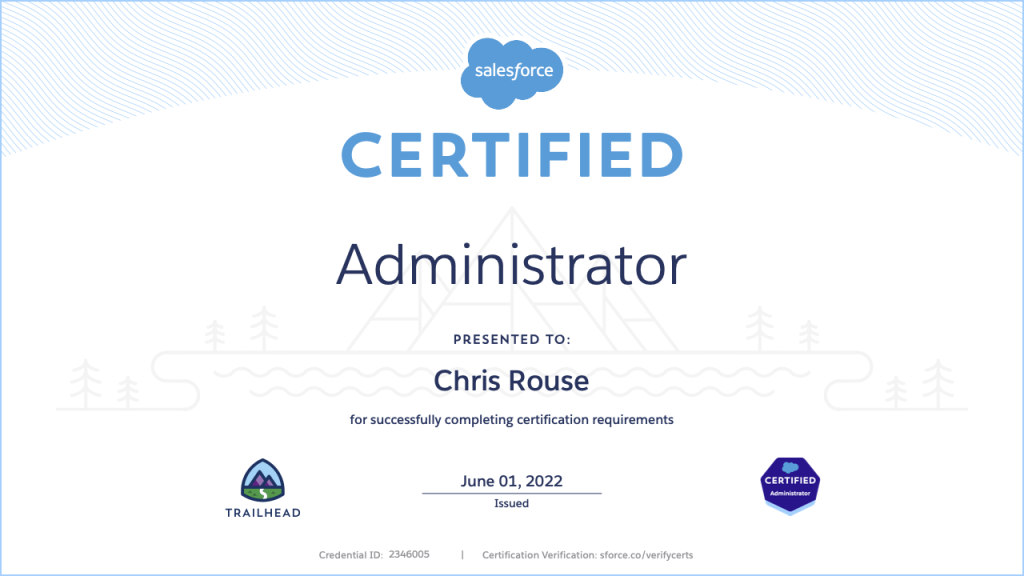 Salesforce Certified Administrator Certification screenshot