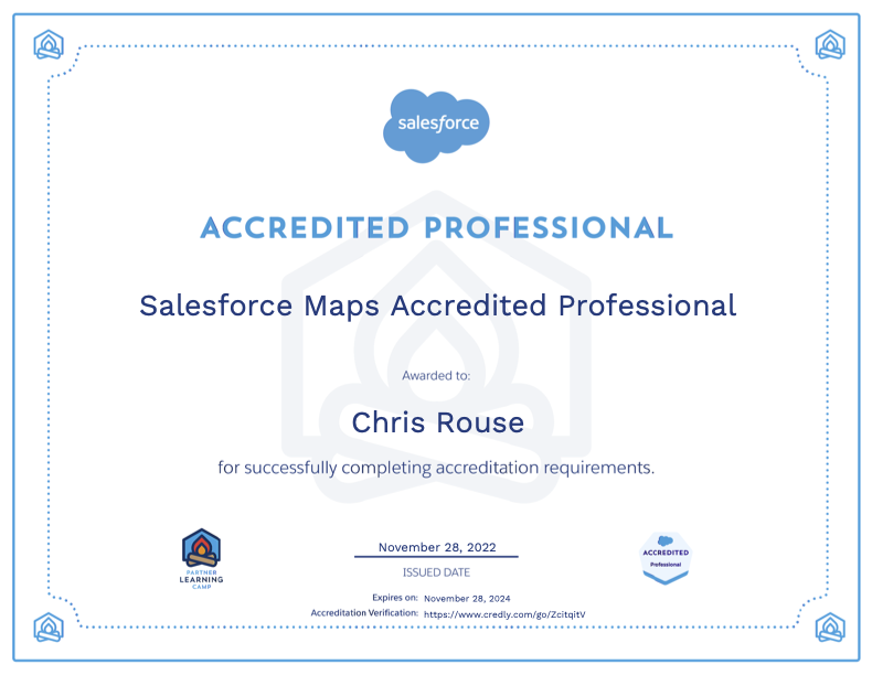 Salesforce Maps Accredited Professional certification screenshot